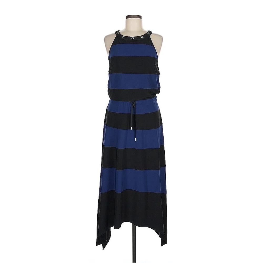 WHBM Black blue chevron striped dress Small NWT
